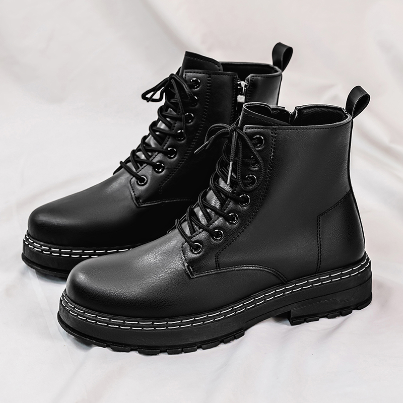 Suede Ankle Boot - Men's 4-Season Black Patent Leather Motorcycle