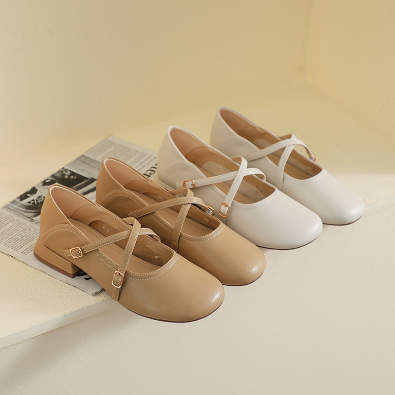 Women'S Shoes Round Toe - French Vintage Thick Heel Mary Jane