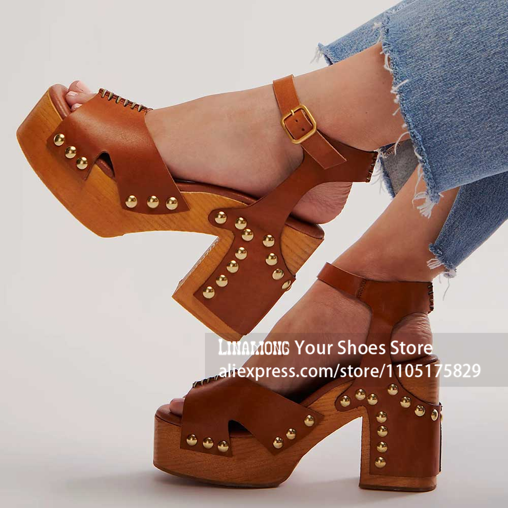 Women'S Shoes Clogs - Chunky Heel Platform Clog Sandals Studded