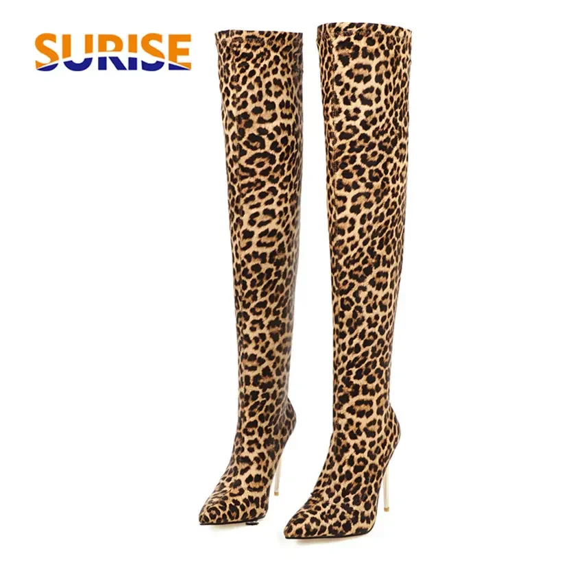 Sock Boot Women - Plus Size Stretch Leopard Over Knee