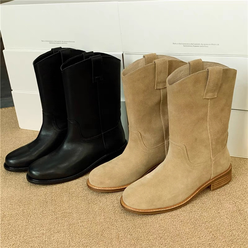 Sock Boot Women - Short boots retro round toe flat