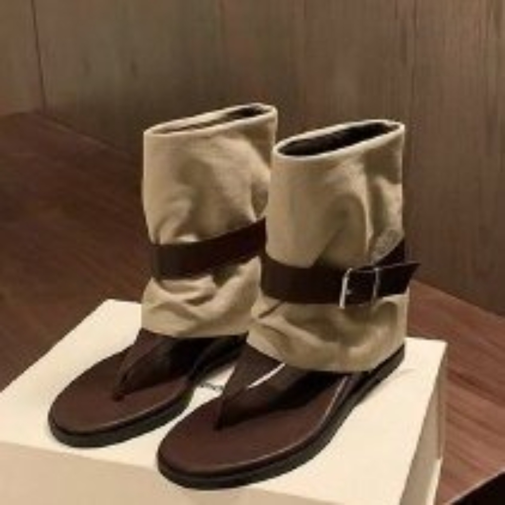 Suede Ankle Boot - Vintage Color Block Toe Ring Sandals