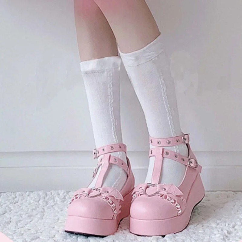 New Sweet Heart Buckle Wedges  - Women'S Shoes Round Toe 评论和价格