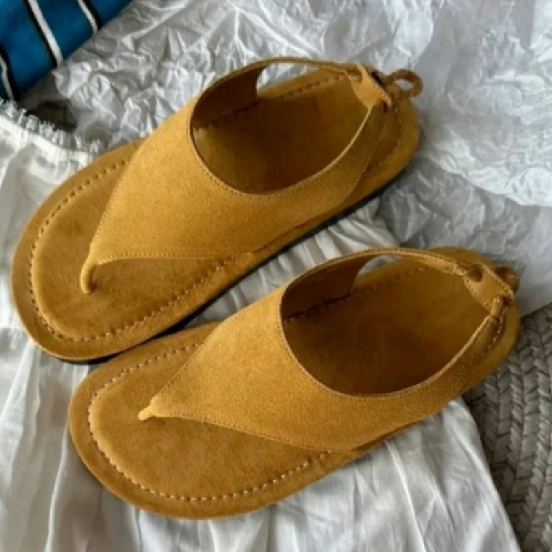 Korean Minimalist Suede Slingb - Thong Flat Sandal 评论和价格