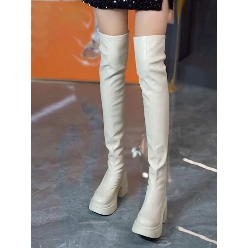 Round toe thick soled high-hee - Sock Boot Women 评论和价格