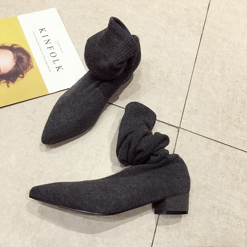 Black Low Heel Shoes Woman Str - Sock Boot Women 评论和价格