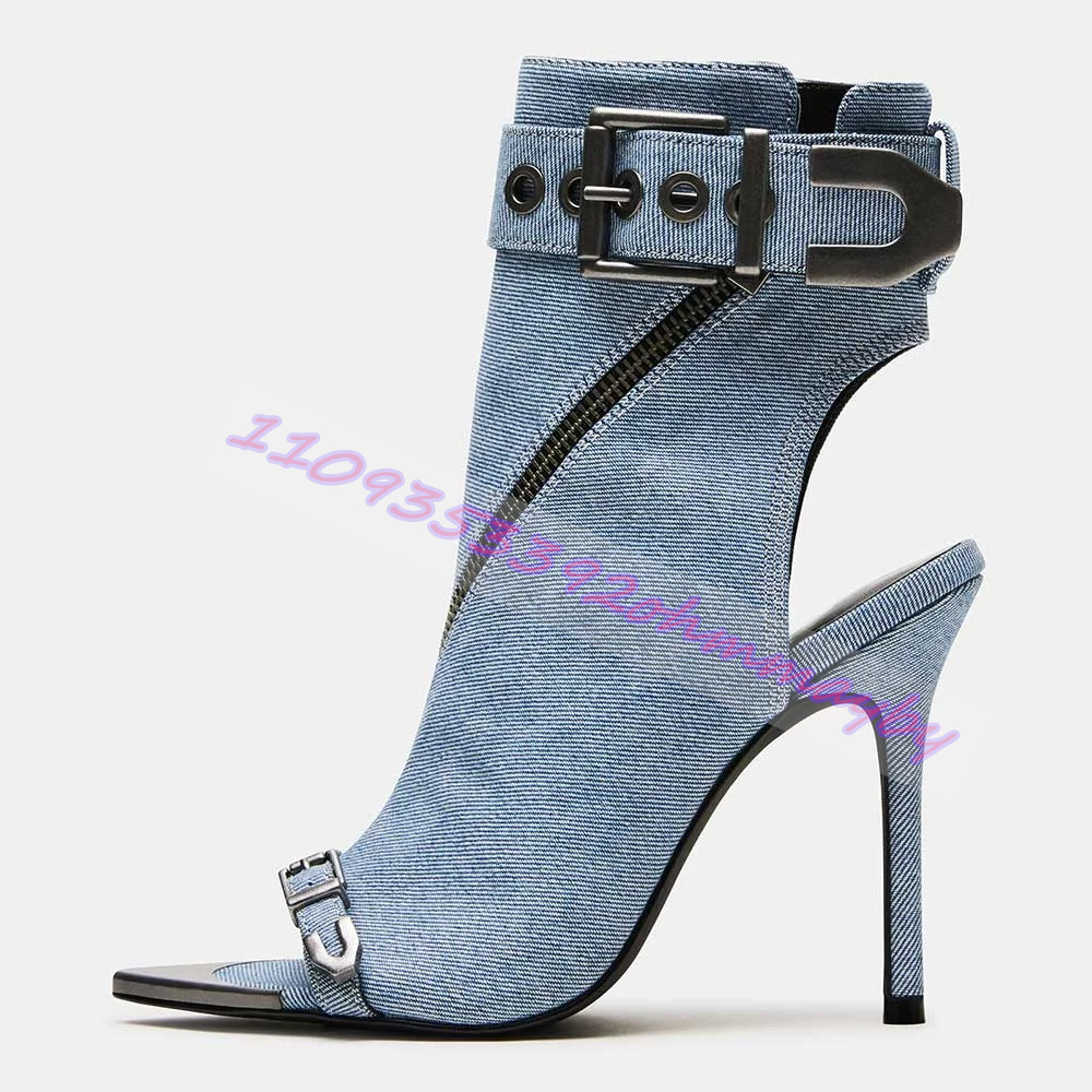Summer Blue Denim Pointed-Toe  - Suede Ankle Boot 评论和价格