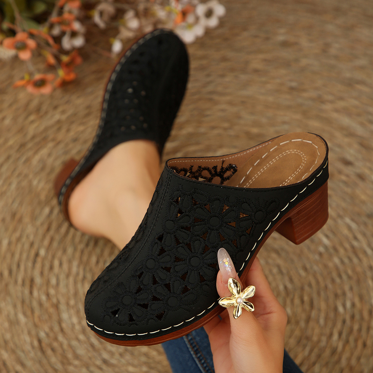 Women Floral Cutout Mules Clog - Women'S Shoes Clogs 评论和价格