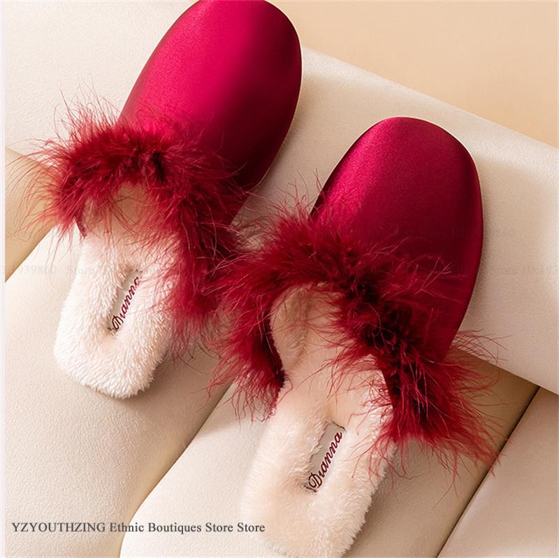 Luxury Feather Satin Fluffy Sl - Fluffy Fur Slipper 评论和价格