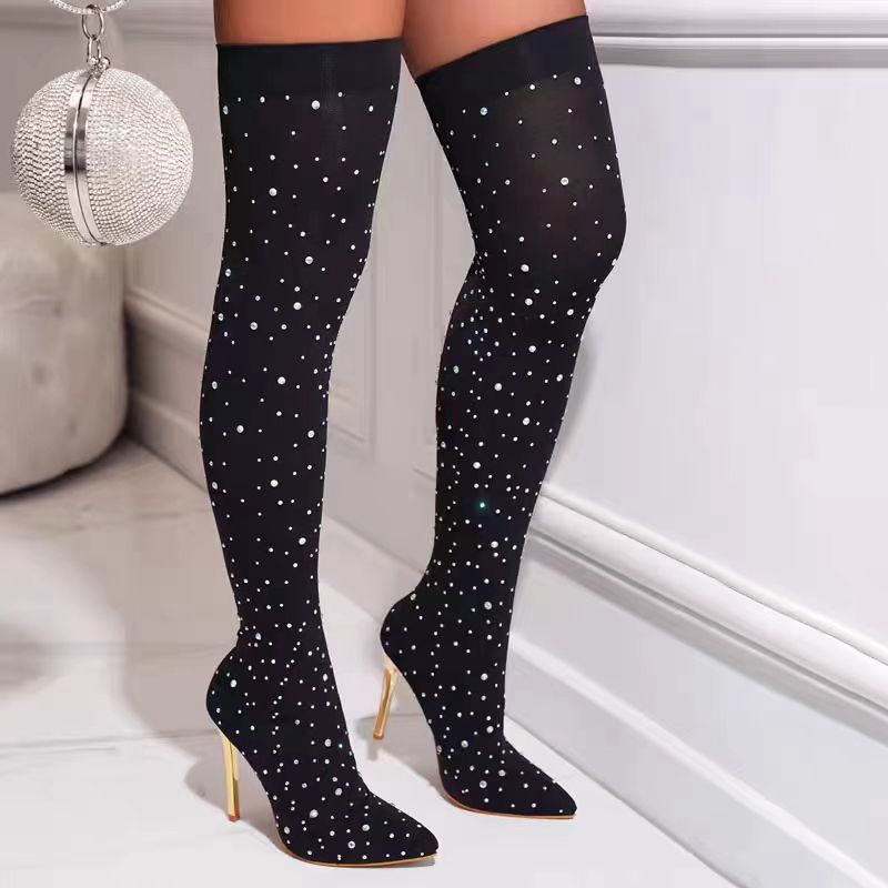 Rhinestone Slim Leg Stretch So - Sock Boot Women 评论和价格