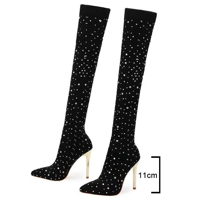 Rhinestone Slim Leg Stretch So - Sock Boot Women 评论和价格