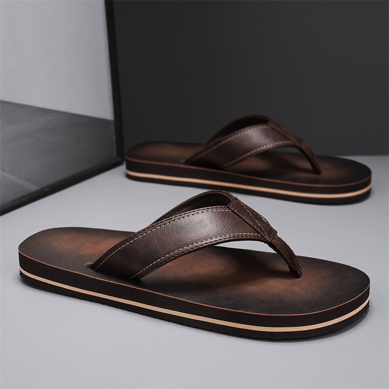 Men's Vintage Washed Faux Leat - Thong Flat Sandal 评论和价格