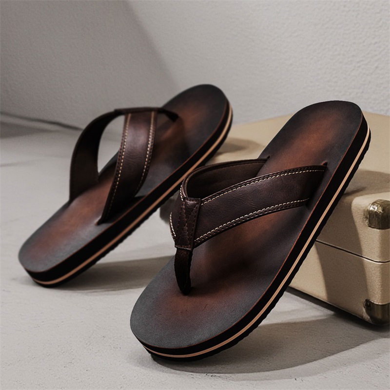 Men's Vintage Washed Faux Leat - Thong Flat Sandal 评论和价格