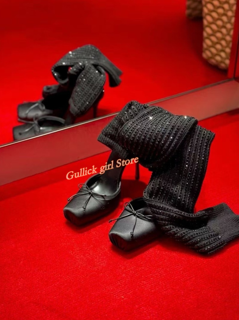 Red Knit Square Toe Boots Cut  - Sock Boot Women 评论和价格