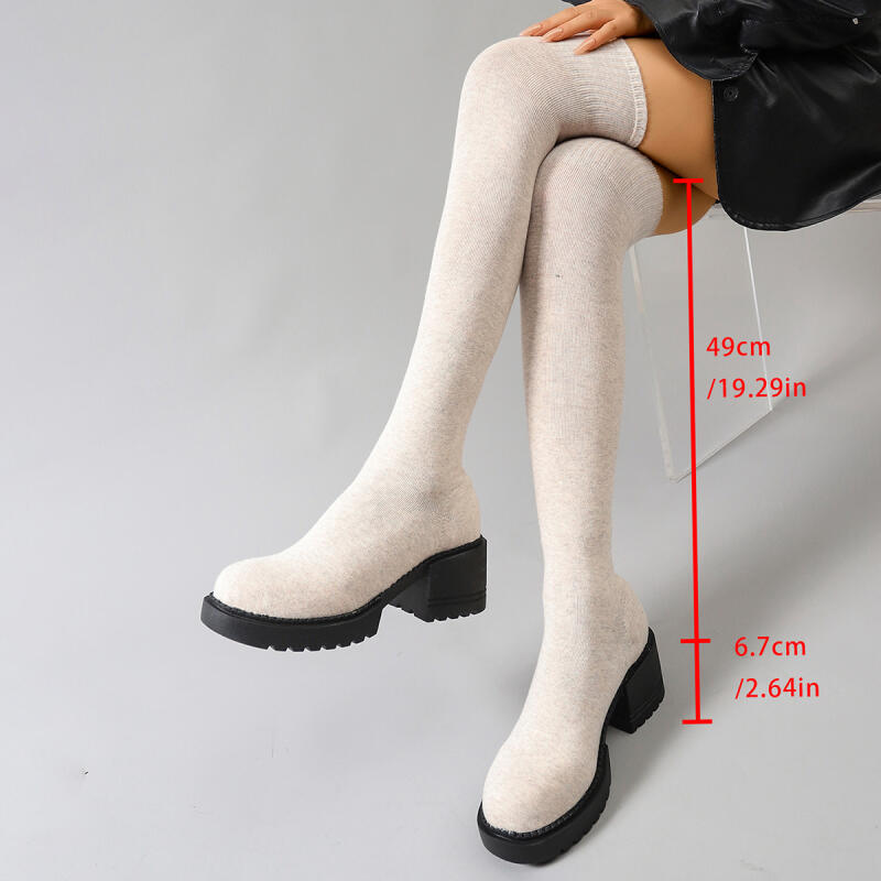 Chunky Platform Over The Knee  - Sock Boot Women 评论和价格
