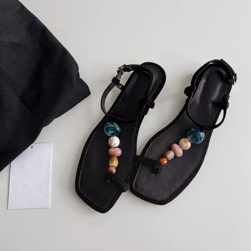 Women's Black Suede Colorful B - Thong Flat Sandal 评论和价格
